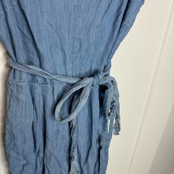 J. Crew Wrap Around Waist Tie V-neck Chambray Blue Jumpsuit Size 0 - Picture 3 of 8